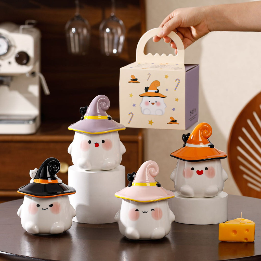 Halloween Ghost Mug with Lid - Couple Ceramic Cup, Perfect Birthday & Gift for Girls