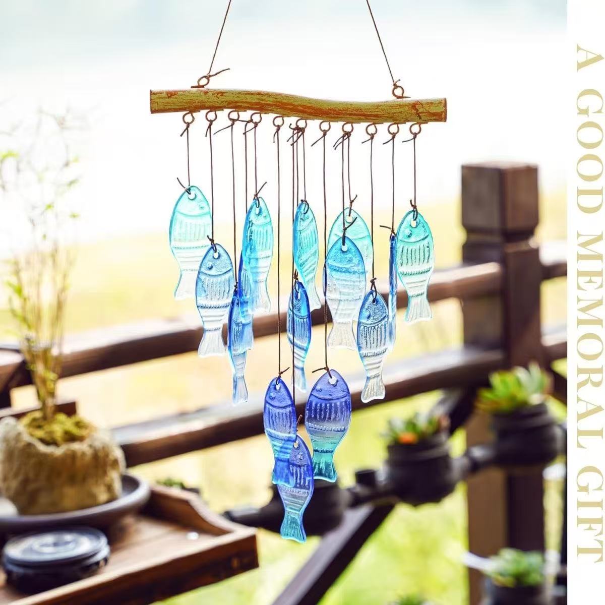 [DFC]Courtyard Wind Chimes, Hot-melt Glass, Colorful Fish, Colorful Leaves, Creative Hanging Home Decorations, Ornaments And Gifts, New Home Gift