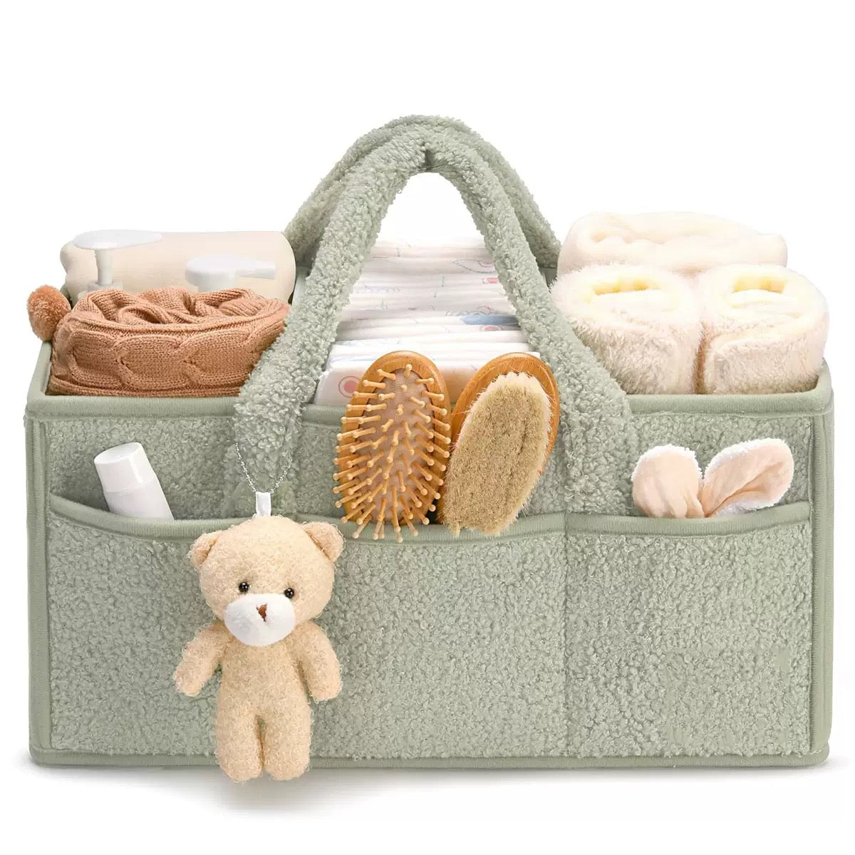 Plush baby bag, diaper storage bag, diaper pad storage bag, large capacity travel mommy bag, cute little bear mother and baby storage bag,weight 450g