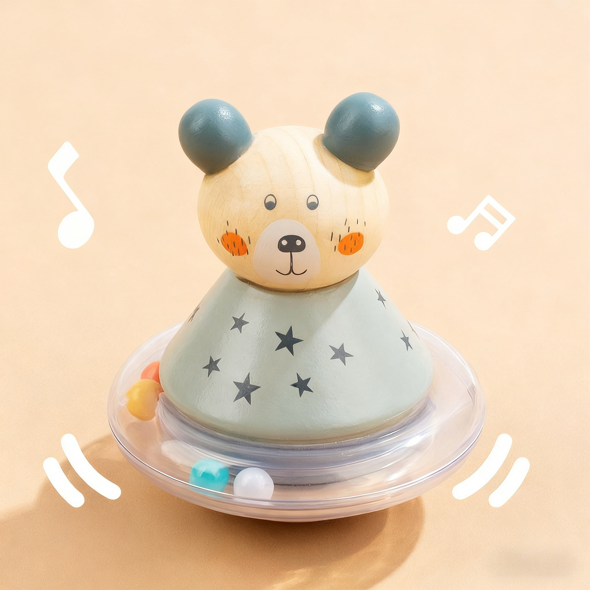 Wooden Funny Animal Tumbler Top Rattle - Educational Toy for Infants, Favorite for 0-1 Year Olds