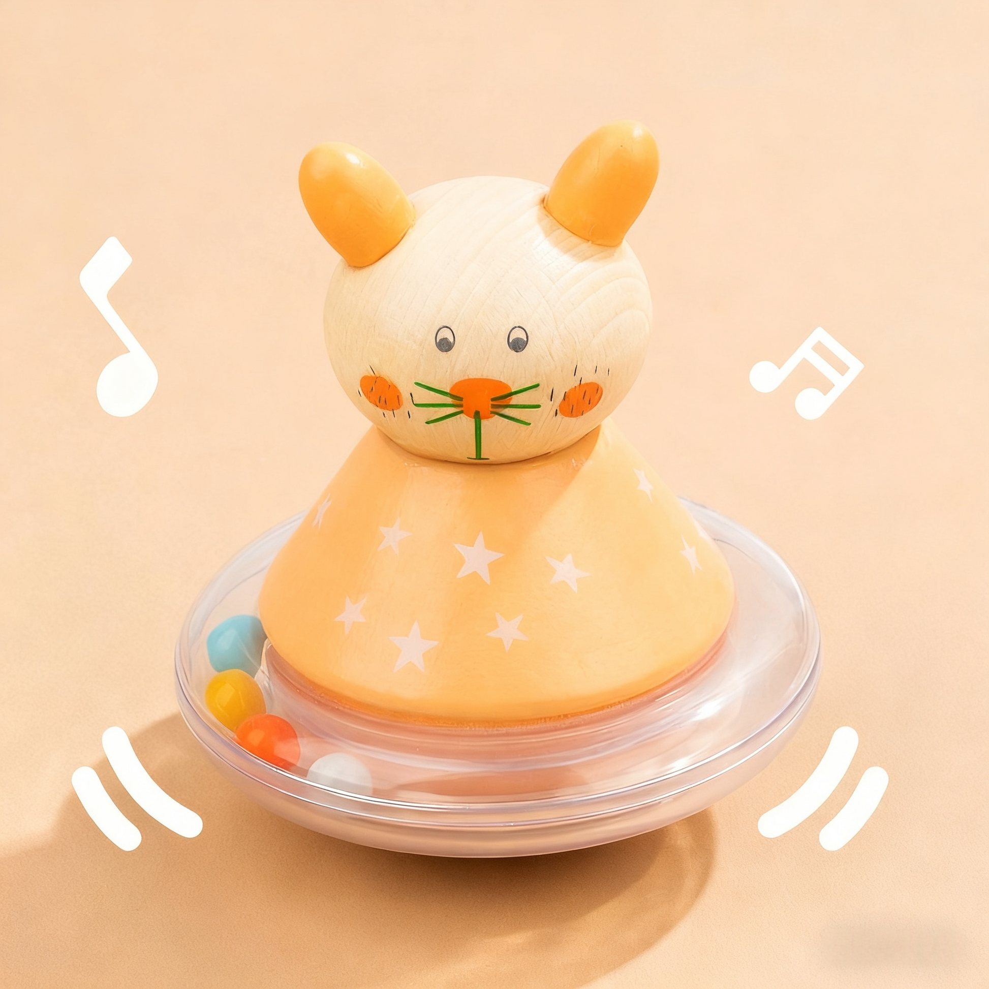 Wooden Funny Animal Tumbler Top Rattle - Educational Toy for Infants, Favorite for 0-1 Year Olds