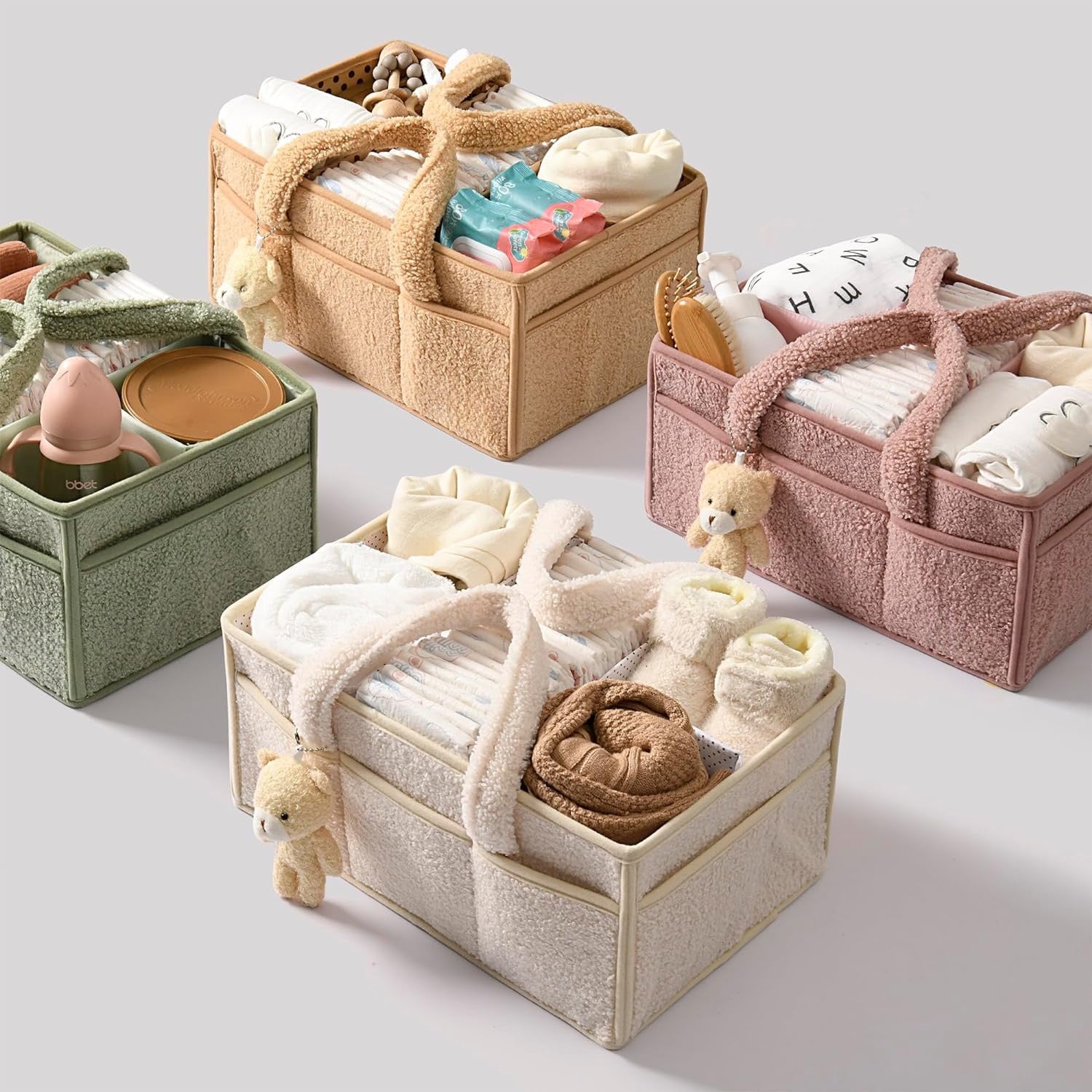 Plush baby bag, diaper storage bag, diaper pad storage bag, large capacity travel mommy bag, cute little bear mother and baby storage bag,weight 450g