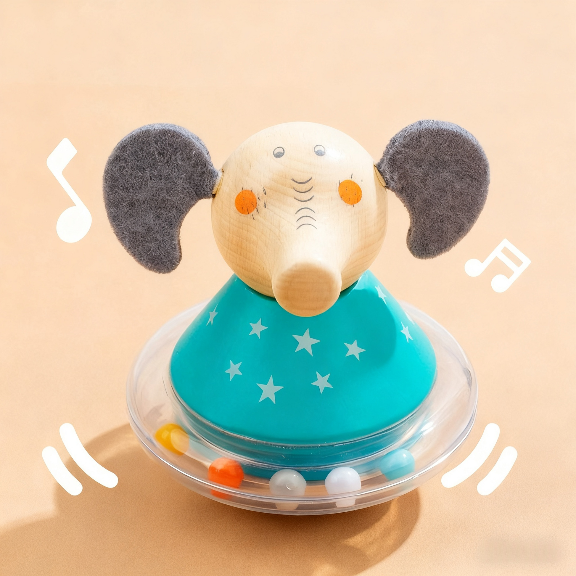 Wooden Funny Animal Tumbler Top Rattle - Educational Toy for Infants, Favorite for 0-1 Year Olds