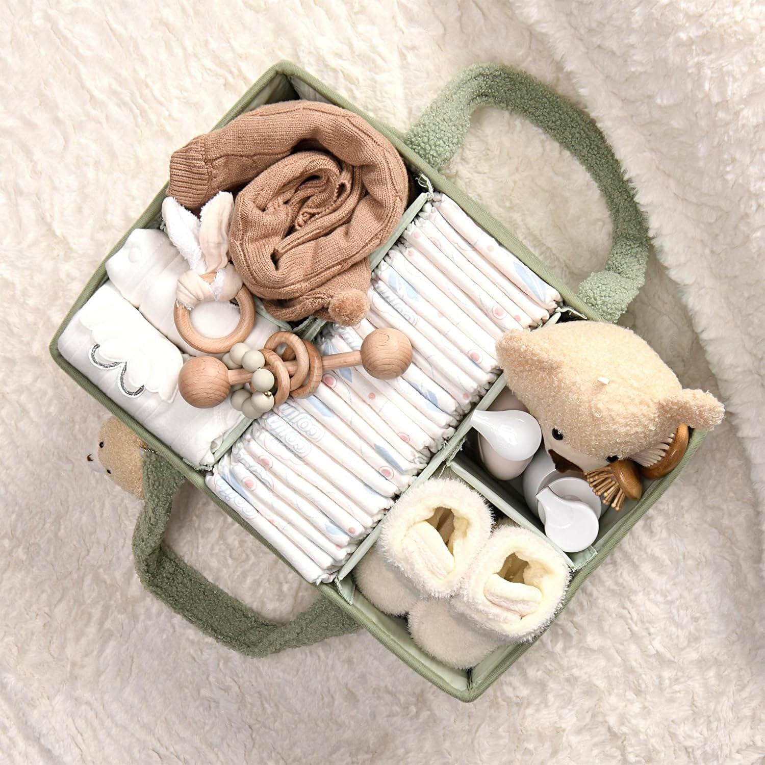 Plush baby bag, diaper storage bag, diaper pad storage bag, large capacity travel mommy bag, cute little bear mother and baby storage bag,weight 450g