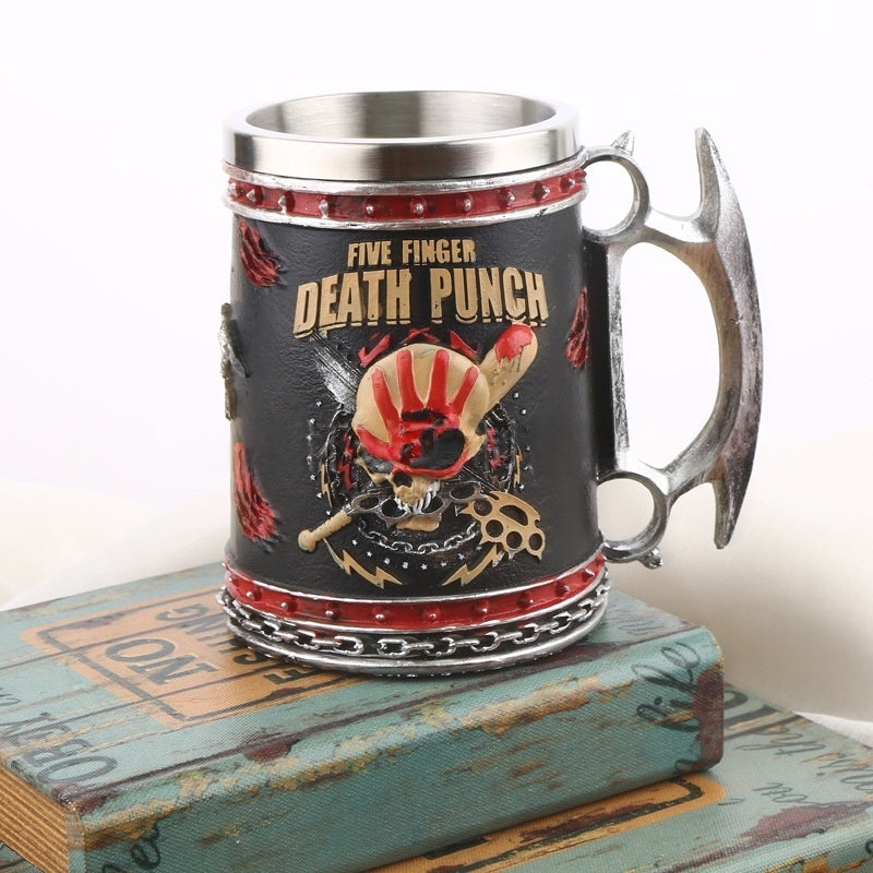 Halloween Skull Resin Mug with Stainless Steel Liner - 2-in-1 Beer & Coffee Creative Funny Cup