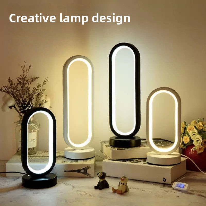 [DFC]Oval Desk Lamp, USB Plug,Study And Bedroom Learning Atmosphere LED Night Light, Three-color Adjustable White And Black Desk Lamp