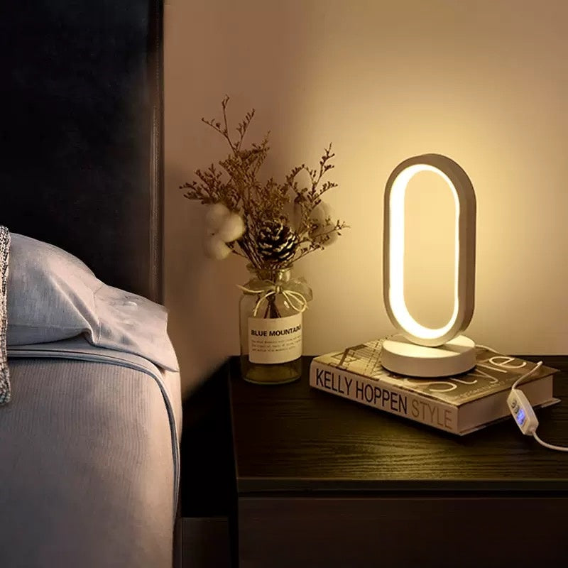 [DFC]Oval Desk Lamp, USB Plug,Study And Bedroom Learning Atmosphere LED Night Light, Three-color Adjustable White And Black Desk Lamp