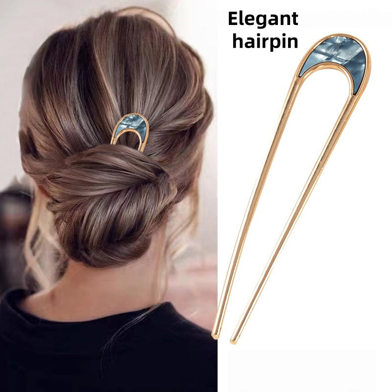 [DFC]Fashion Ladies' Hairpin, Metal Hairpin, Ins Style, Simple U-shaped Alloy Hair Fork, Gift For Mum And Girlfriend