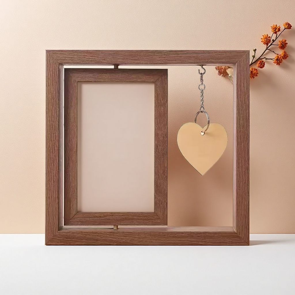 [DFC] Creative Double-sided Rotating 6-inch And 7-inch Wooden Photo Frame Display Stand, Couple Gift, Commemorative Wooden Photo Frame