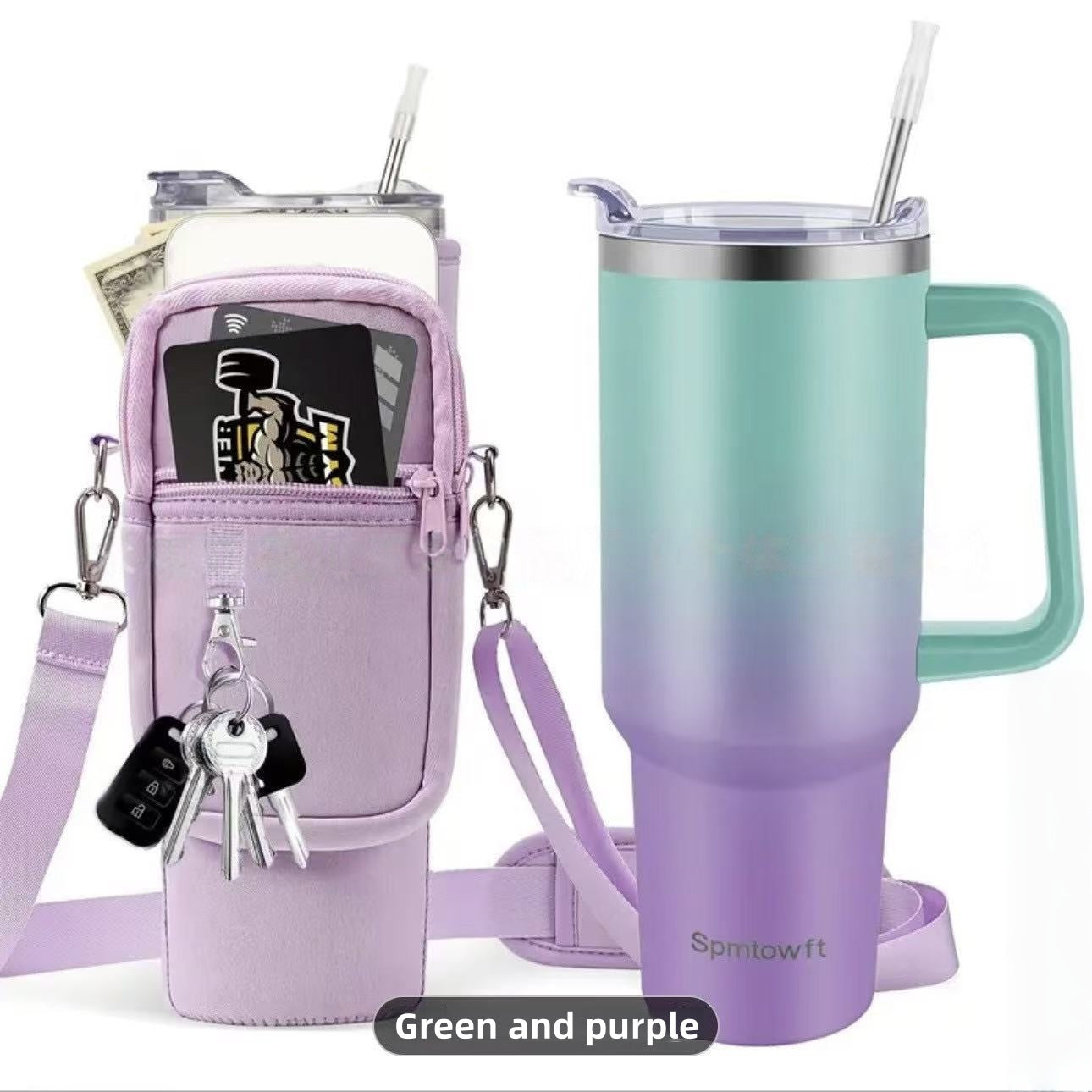 [DFC]40oz Handle Cup With Bag For Storage,Water Cup With Straw,Large-capacity Car Cup, Stainless Steel Insulated Cup,Water Cup