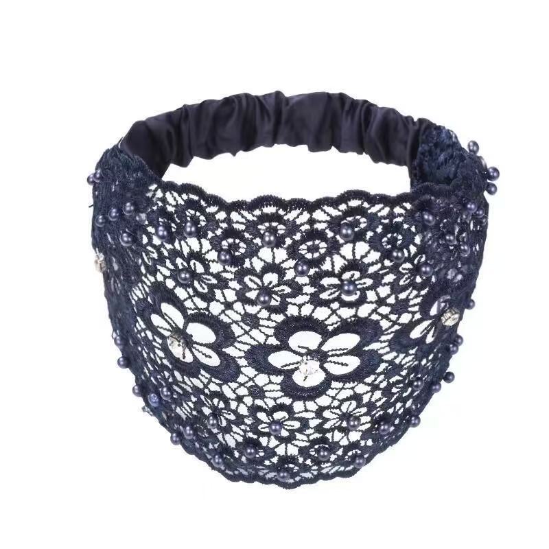 [DFC]New Fashionable Wide-edge Headband With Plum Blossom Cutouts, Beaded Headband To Press Hair And Cover White Hair, Ladies' Headband