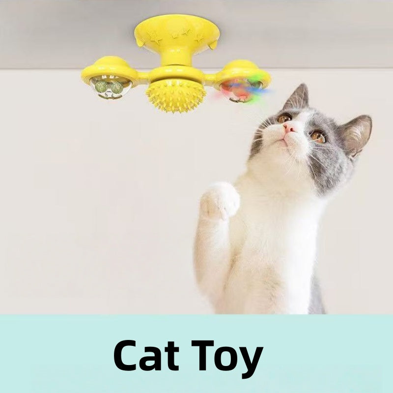 [DFC] Windmill Spin, Cat Toy Wheel, Cat Teasing, Scratching, Fur Rubbing Device, Cat Brush, Pet Supplies, Luminous Ball Turntable