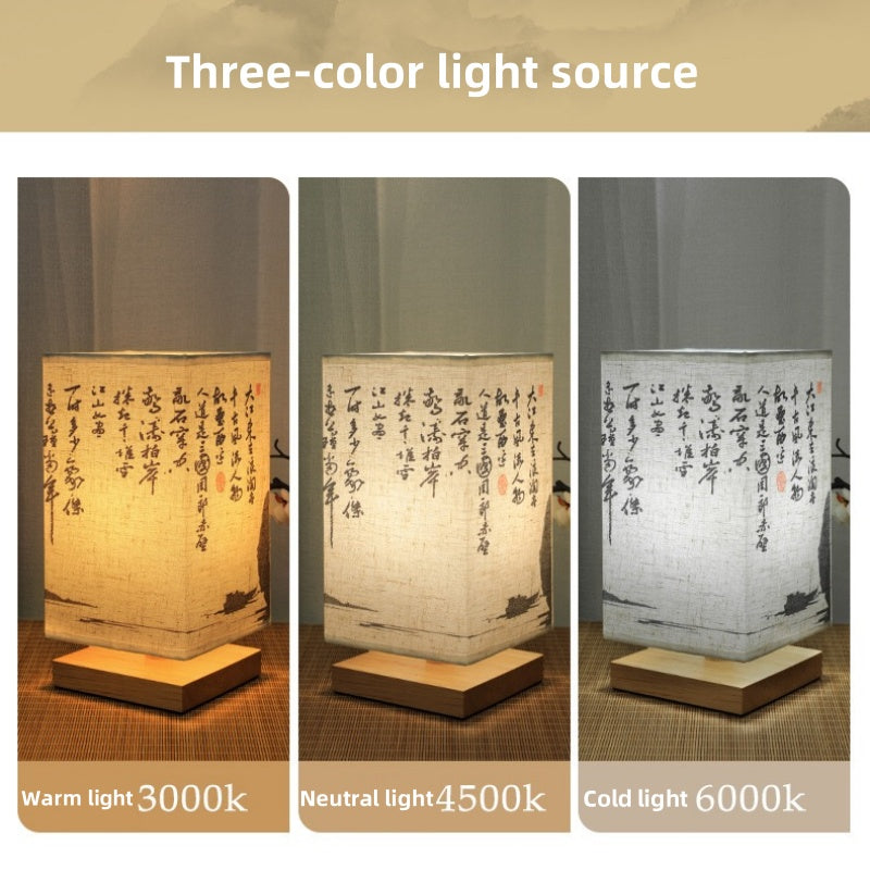 [DFC] Chinese-style Night Light, Bedside Table Lamp, Bedroom Desk Night Light, Retro And Simple Ancient-style Night Light, Adjustable Three-color Light Source Table Lamp, Outdoor Camping Lamp