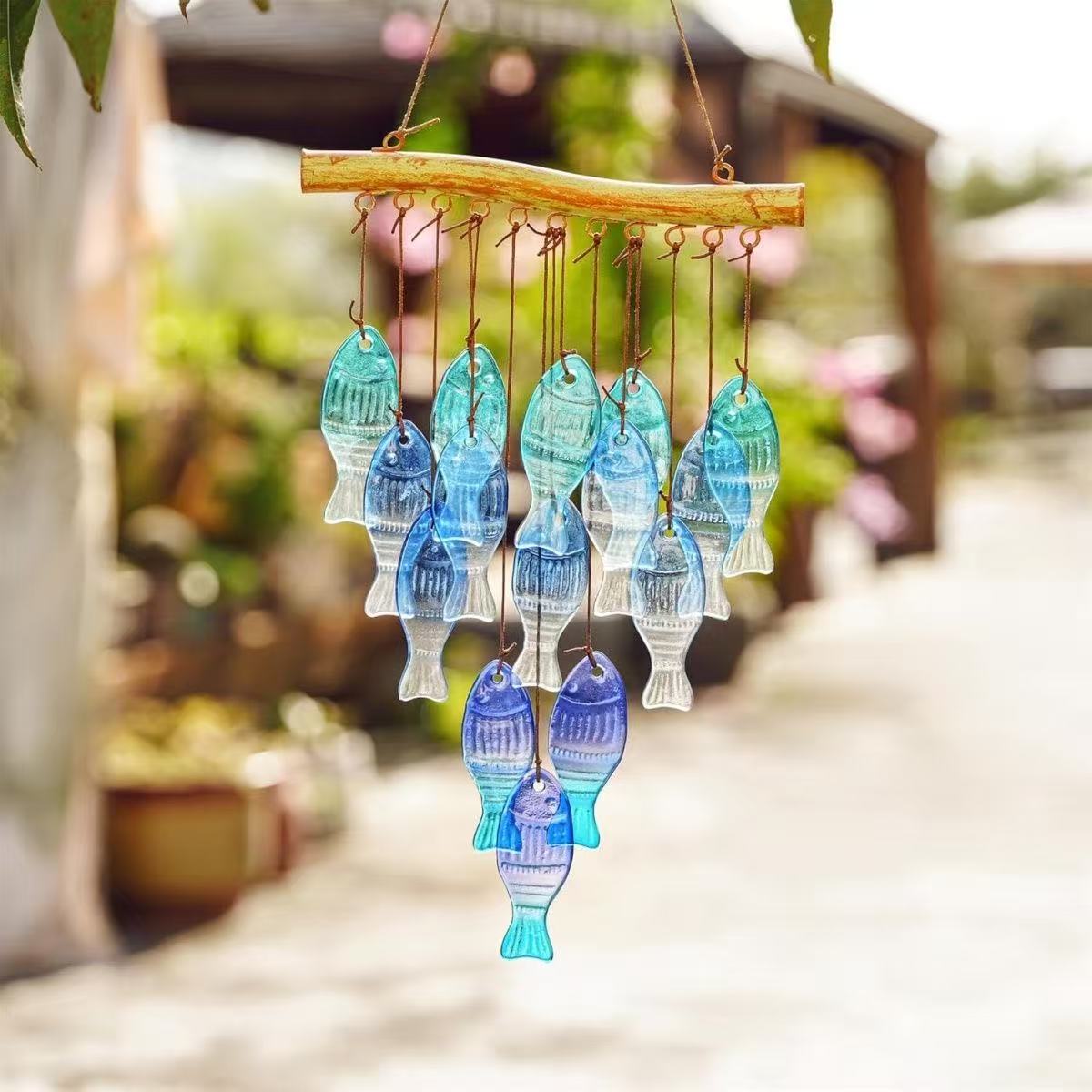 [DFC]Courtyard Wind Chimes, Hot-melt Glass, Colorful Fish, Colorful Leaves, Creative Hanging Home Decorations, Ornaments And Gifts, New Home Gift