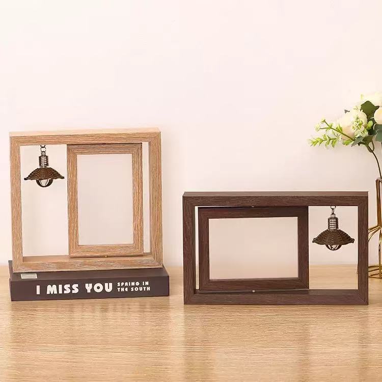 [DFC]6-inch And 7-inch Double-sided Rotating Photo Album Wooden Photo Frame, Personalized Couple Gift, Commemorative Wooden Photo Frame, It Can Be Used Both Horizontally And Vertically