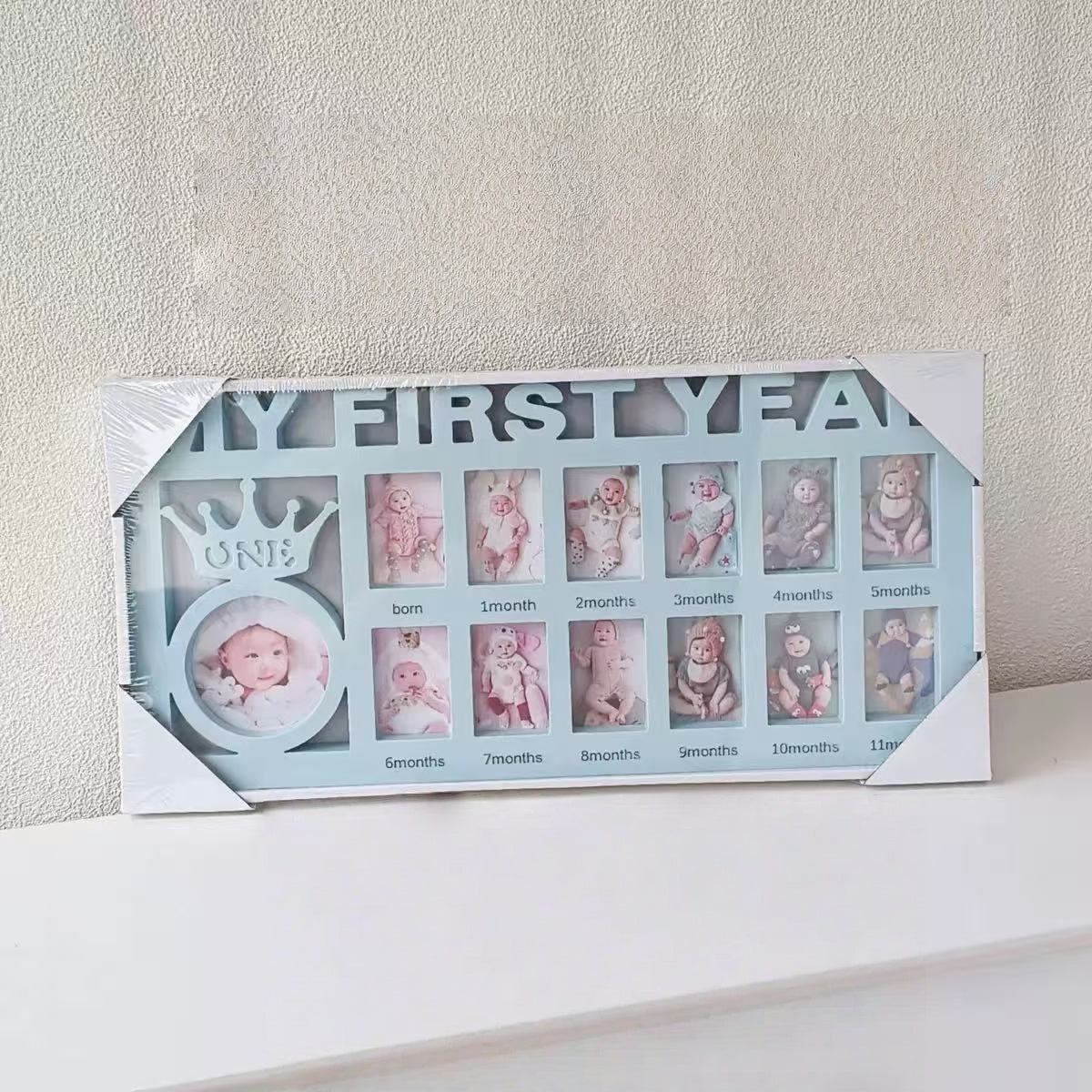 [DFC] Baby And Children's Growth ID Photo Commemorative Photo Frame, Wall-mounted Display Photo Frame, Plastic Letter First Birthday Photo Frame, Crown Design