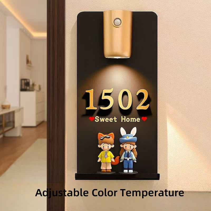 [DFC] Customize House Number Plate, Entrance House Number Plate, No Need For Drilling, Illuminated House Number Plate, New Home Moving Ceremony,  New Home Gift, Three-color Adjustable Magnetic Induction Lamp