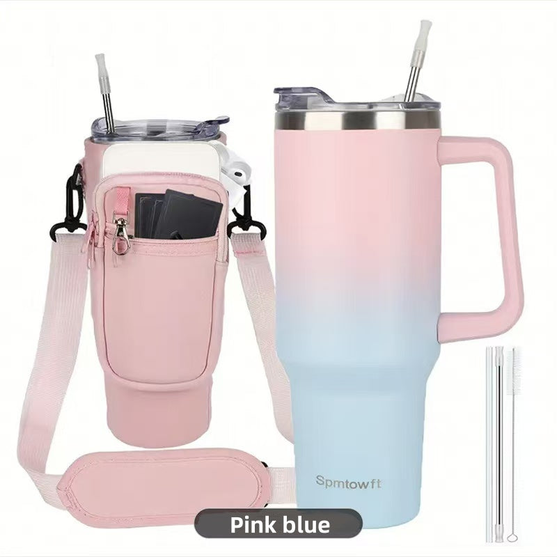 [DFC]40oz Handle Cup With Bag For Storage,Water Cup With Straw,Large-capacity Car Cup, Stainless Steel Insulated Cup,Water Cup