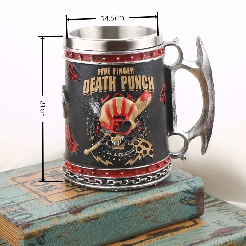 Halloween Skull Resin Mug with Stainless Steel Liner - 2-in-1 Beer & Coffee Creative Funny Cup