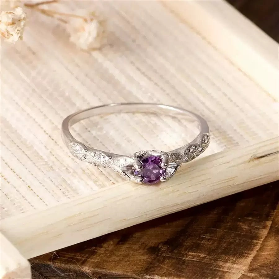 [DFC]A Light Luxury Purple Ring For Women, A Simple And Fashionable European And American Ring, Red Gift Box Set
